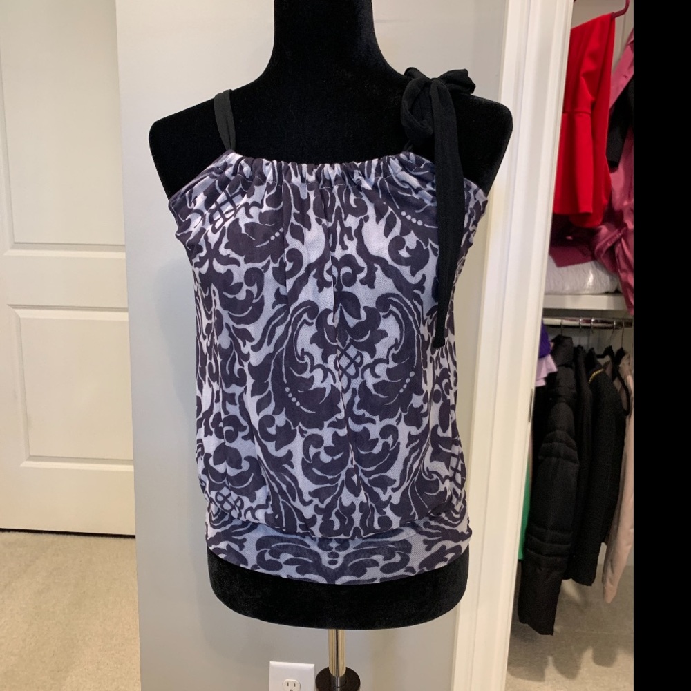Black and White Floral Mesh Top